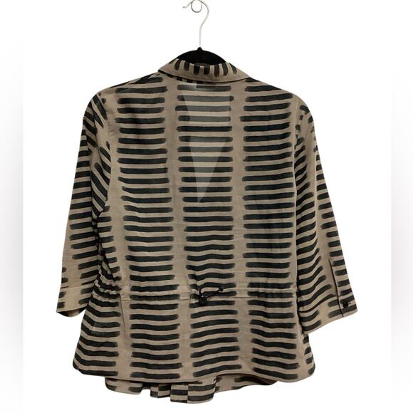Akris Punto Brown Black Stripe Lightweight 100% Cotton Blouse Size 10 - Picture 2 of 5